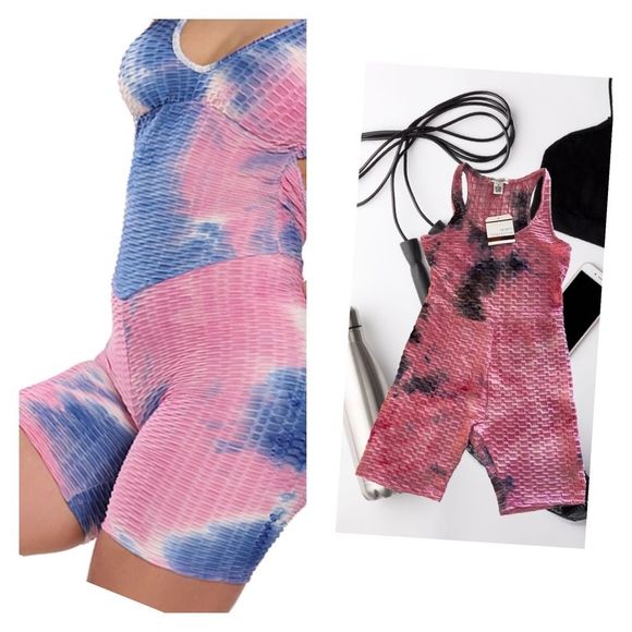 Hearts collective Pants - 🔴New.Tie Dye Textured Knit Tank Biker Romper - M
